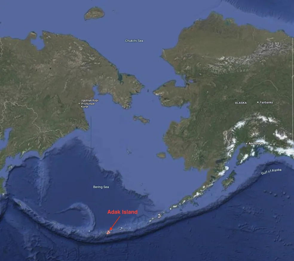 Map identifies the location of Adak island